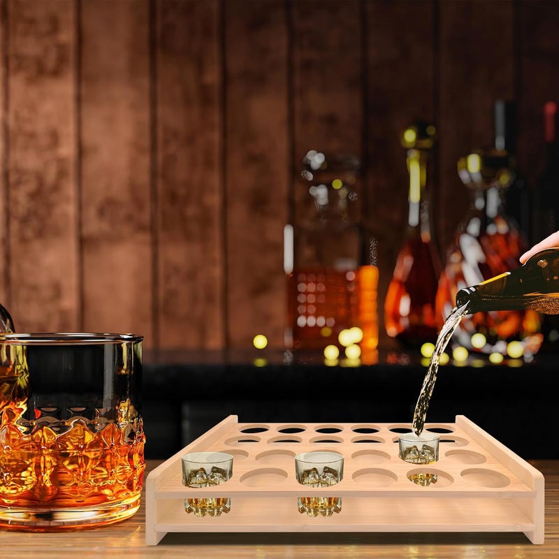 GeryVtee 24 Shot Glass Holder Wine Glass Cup Serving Tray Cups Organizer Shot Display for Bar Accessories for Party, Bar, Club Hole: 1.53 Inch - Image 5